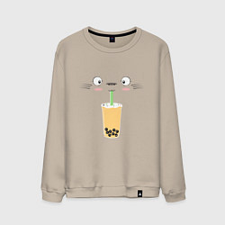 Свитшот хлопковый мужской Тоторо с напитком, цвет: миндальный