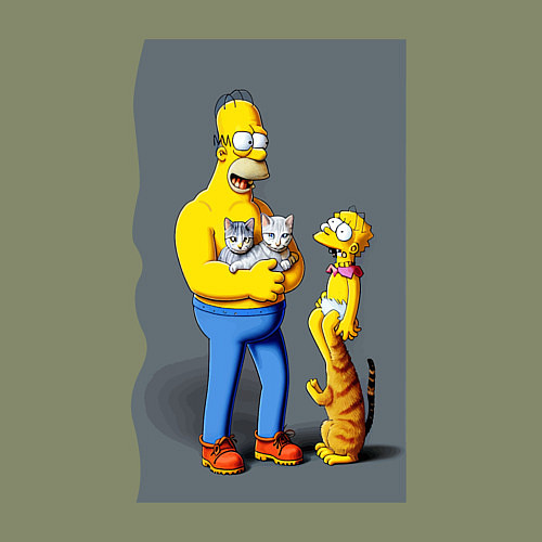 Мужской свитшот Homer Simpson and cats - нейросеть арт / Авокадо – фото 3