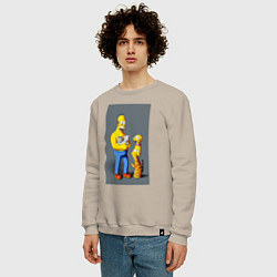 Свитшот хлопковый мужской Homer Simpson and cats - нейросеть арт, цвет: миндальный — фото 2
