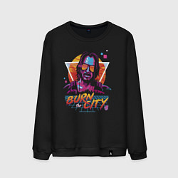 Свитшот хлопковый мужской Cyberpunk retrowave, цвет: черный