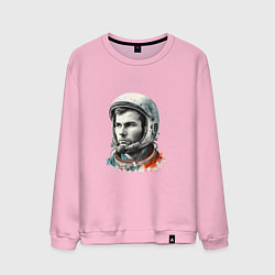 Свитшот хлопковый мужской Юрий Гагарин в современном стиле, цвет: светло-розовый