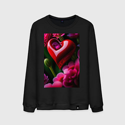 Свитшот хлопковый мужской Сердце с цветами, цвет: черный