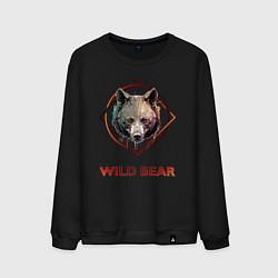 Свитшот хлопковый мужской Медведь в рамке Wild Bear, цвет: черный