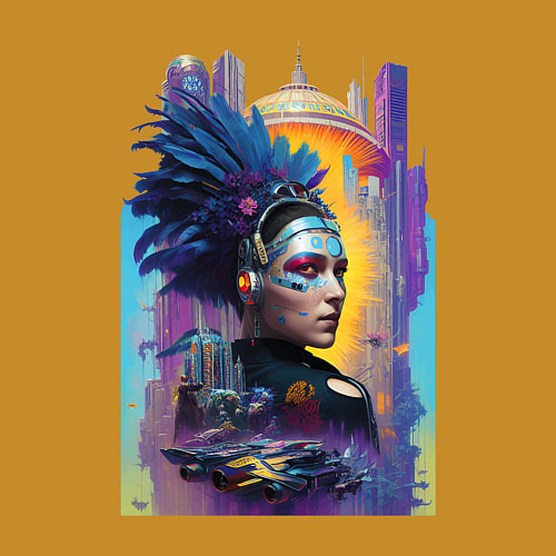 Мужской свитшот Cyberpunk - fantasy - nice girl / Горчичный – фото 3
