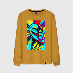 Свитшот хлопковый мужской Alien - neural network - pop art, цвет: горчичный