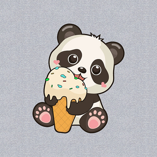 Мужской свитшот Милый панда кушает мороженое / Меланж – фото 3