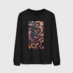 Свитшот хлопковый мужской Irezumi - японские драконы змеи, цвет: черный