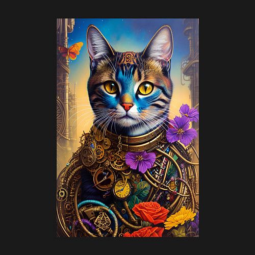 Мужской свитшот Кот в стиле стимпанк - нейросеть - искусство / Черный – фото 3