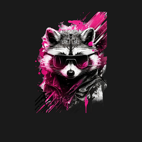 Мужской свитшот Енот киберпанк / Черный – фото 3