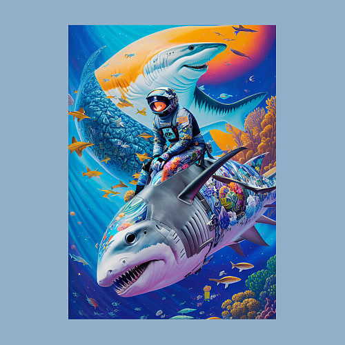 Мужской свитшот Cyber shark - ocean and space - art / Мягкое небо – фото 3