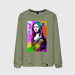 Свитшот хлопковый мужской Mona Lisa - Gioconda - pop art, цвет: авокадо