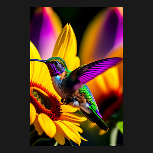 Мужской свитшот Колибри и подсолнух / Черный – фото 3