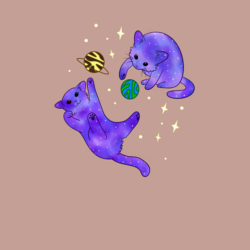 Мужской свитшот Космические коты, играющие планетами / Пыльно-розовый – фото 3