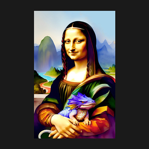 Мужской свитшот Mona Lisa with baby dragon / Черный – фото 3