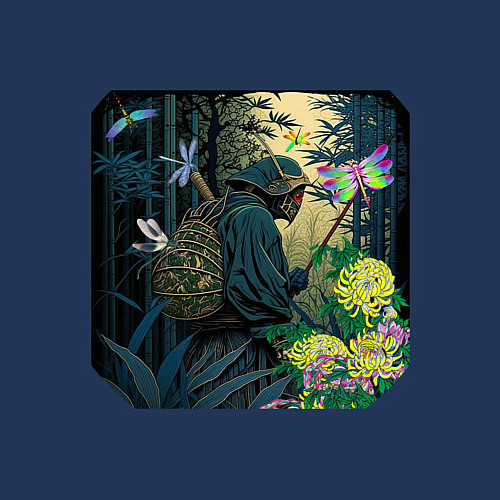 Мужской свитшот Мистический персонаж в бамбуковой роще / Тёмно-синий – фото 3