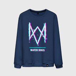 Свитшот хлопковый мужской Watch Dogs в стиле glitch и баги графики, цвет: тёмно-синий