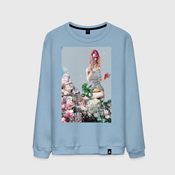 Свитшот хлопковый мужской Девушка с хамелеоном, цвет: мягкое небо