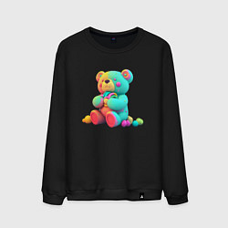 Свитшот хлопковый мужской Медвежонок в ярких красках, цвет: черный