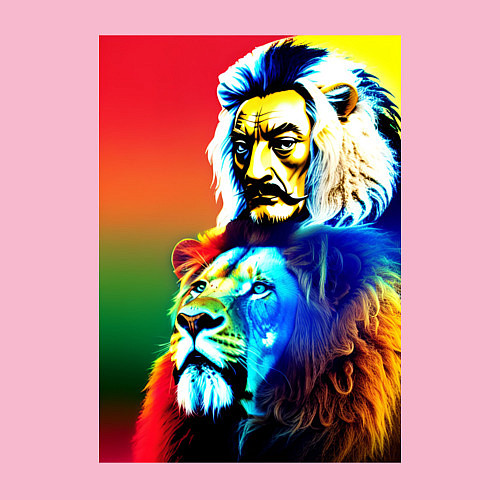 Мужской свитшот Salvador Dali and lion / Светло-розовый – фото 3