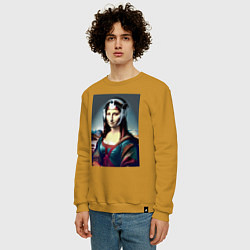 Свитшот хлопковый мужской Мона Лиза - киберпанк, цвет: горчичный — фото 2