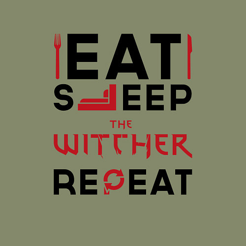 Мужской свитшот Надпись: eat sleep The Witcher repeat / Авокадо – фото 3