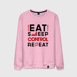 Свитшот хлопковый мужской Надпись: eat sleep Control repeat, цвет: светло-розовый