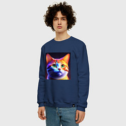 Свитшот хлопковый мужской Милый котик с большими глазами, цвет: тёмно-синий — фото 2