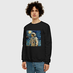 Свитшот хлопковый мужской Космонавт на луне в стиле Ван Гог, цвет: черный — фото 2