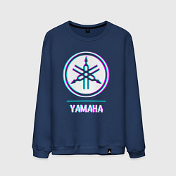 Свитшот хлопковый мужской Значок Yamaha в стиле glitch, цвет: тёмно-синий