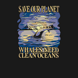 Свитшот хлопковый мужской Save our planet whales need clean oceans, цвет: черный — фото 2