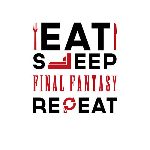 Мужской свитшот Надпись: eat sleep Final Fantasy repeat / Белый – фото 3