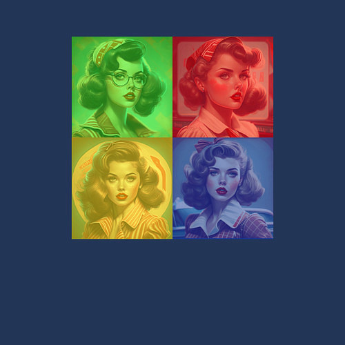 Мужской свитшот Цветные ретро девушки / Тёмно-синий – фото 3