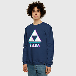 Свитшот хлопковый мужской Zelda в стиле glitch и баги графики, цвет: тёмно-синий — фото 2