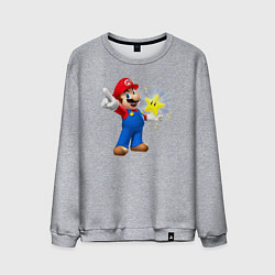 Свитшот хлопковый мужской Марио держит звезду, цвет: меланж