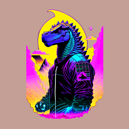 Мужской свитшот Cool dinosaur - cyberpunk - neural network / Пыльно-розовый – фото 3