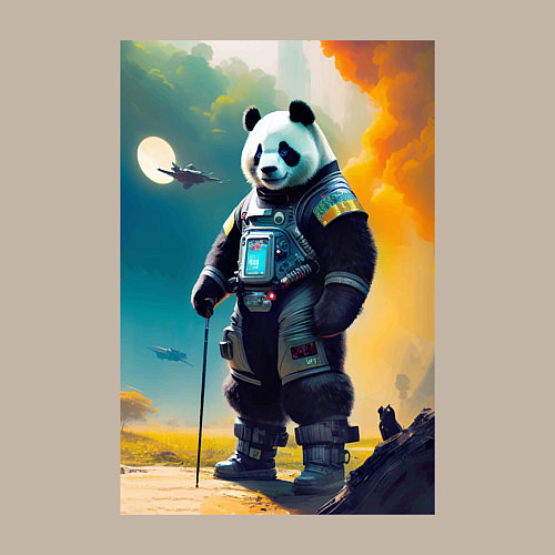 Мужской свитшот Cool panda - cyberpunk - neural network / Миндальный – фото 3