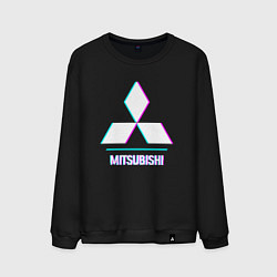 Свитшот хлопковый мужской Значок Mitsubishi в стиле glitch, цвет: черный
