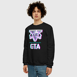 Свитшот хлопковый мужской GTA в стиле glitch и баги графики, цвет: черный — фото 2