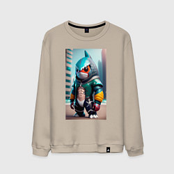 Свитшот хлопковый мужской Cybershark - fantasy - neural network, цвет: миндальный