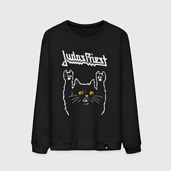 Свитшот хлопковый мужской Judas Priest rock cat, цвет: черный
