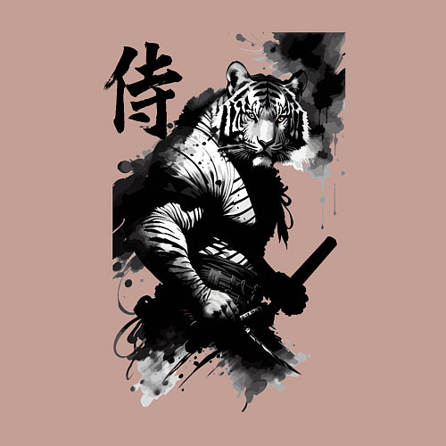 Мужской свитшот Tiger samurai - hieroglyph - art / Пыльно-розовый – фото 3