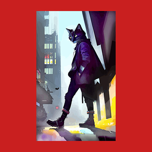 Мужской свитшот Чёрный котяра на своём районе - Бронкс / Красный – фото 3