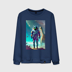 Мужской свитшот Космонавт на планете динозавров - нейросеть