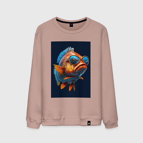 Мужской свитшот Рыба карп в солнечных очках / Пыльно-розовый – фото 1