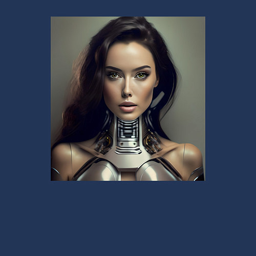 Мужской свитшот Девушка-робот - нейросеть / Тёмно-синий – фото 3