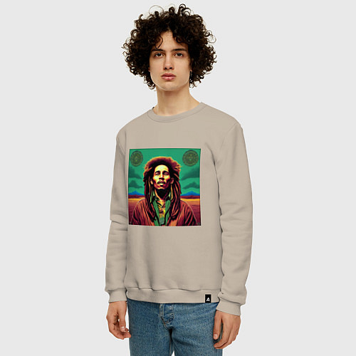 Мужской свитшот Digital Art Bob Marley in the field / Миндальный – фото 3