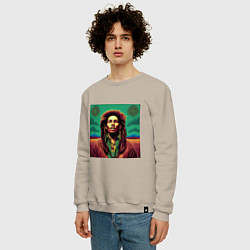 Свитшот хлопковый мужской Digital Art Bob Marley in the field, цвет: миндальный — фото 2