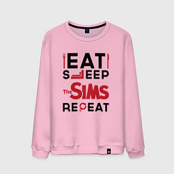 Свитшот хлопковый мужской Надпись: eat sleep The Sims repeat, цвет: светло-розовый