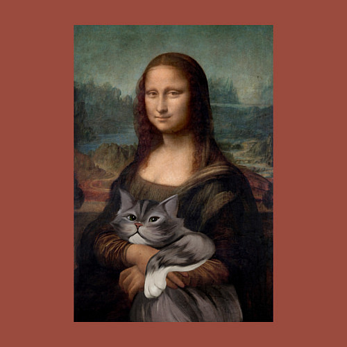 Мужской свитшот Мона Лиза с котиком / Кирпичный – фото 3