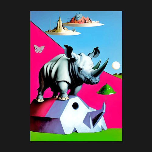 Мужской свитшот Прикольный носорог - поп-арт / Черный – фото 3